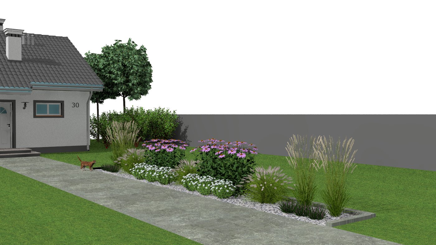 Summer visualization of the Sunny Enchantment grasses and perennials border