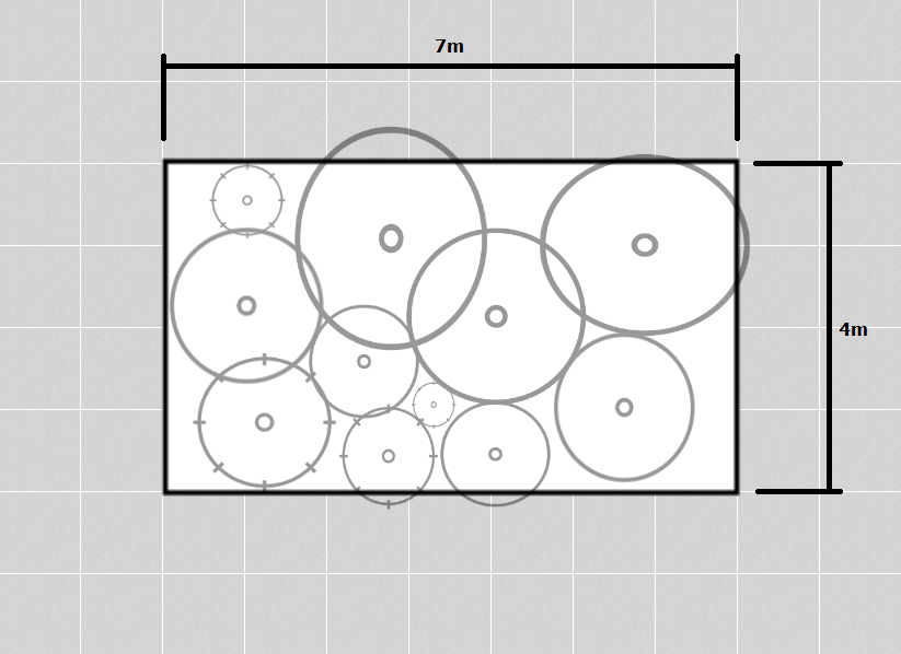 Garden bed plan with dimensions and plant placement