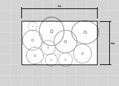 Garden bed plan with dimensions and plant placement
