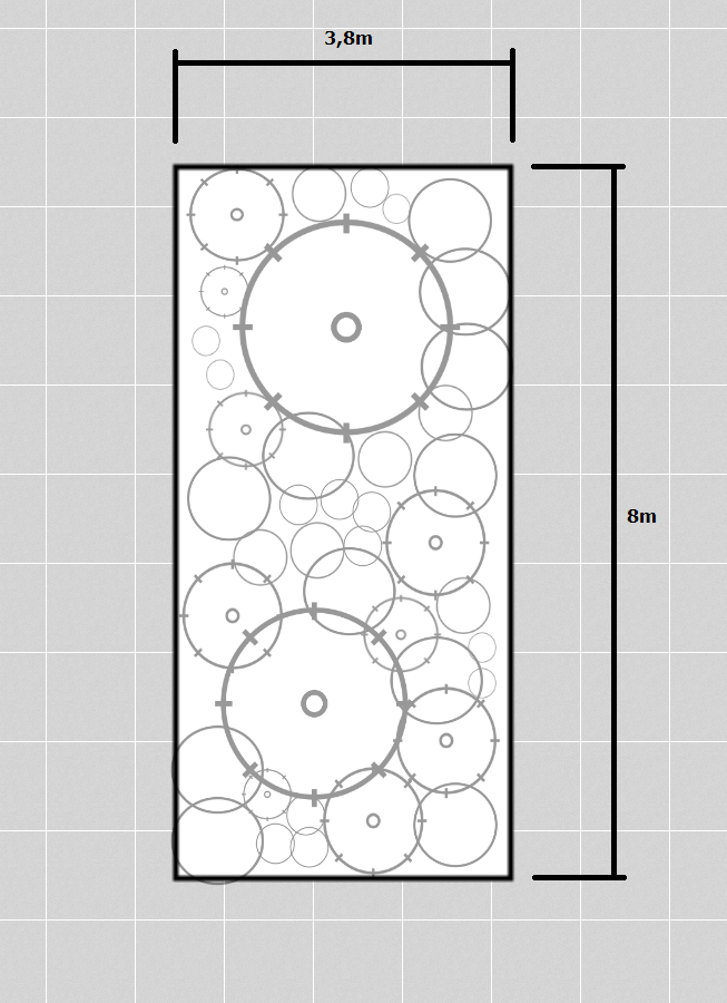 Garden bed plan with dimensions and plant placement