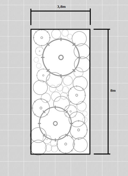 Garden bed plan with dimensions and plant placement