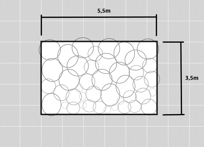Garden bed plan with dimensions and plant placement