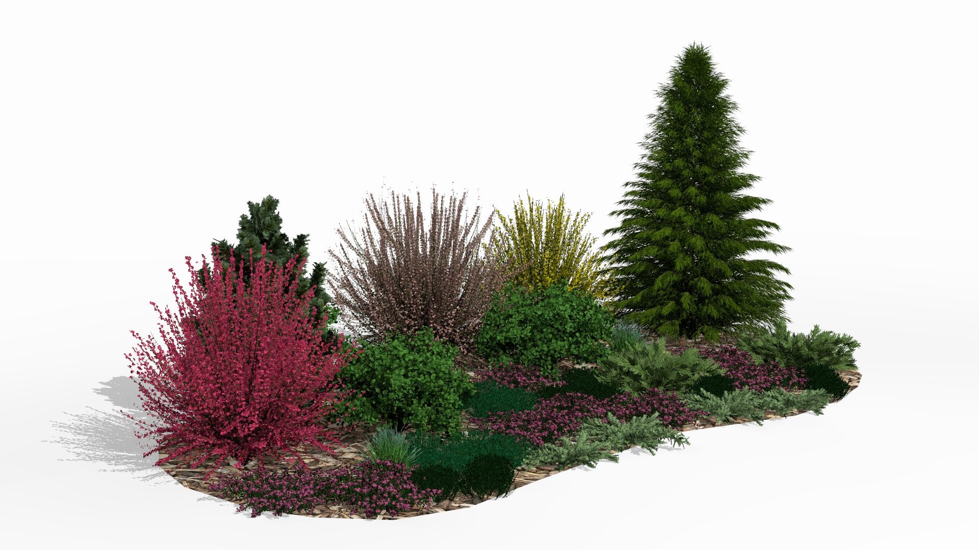 General view of the garden bed in spring