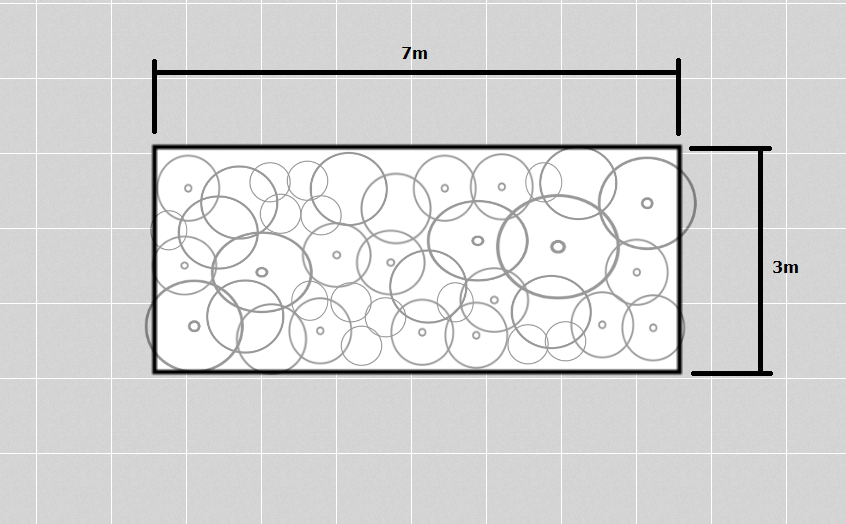Garden bed plan with dimensions and plant placement