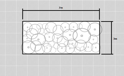 Garden bed plan with dimensions and plant placement
