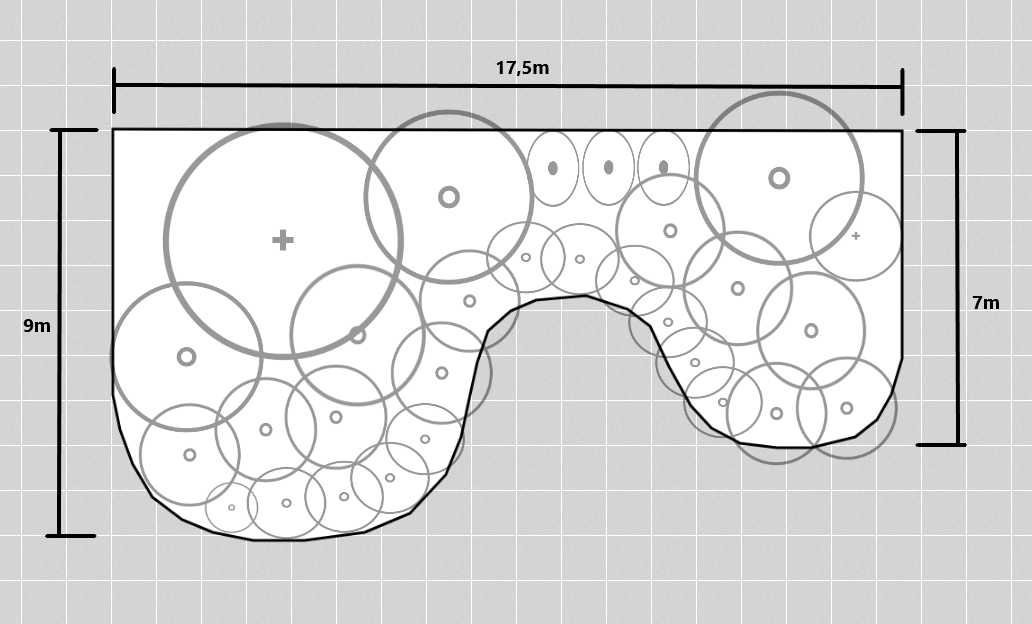 Garden bed plan with dimensions and plant placement