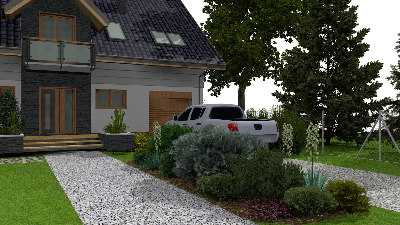 Summer visualization of the Spherical Evergreen garden design