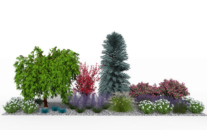 View of the garden bed at the height of the summer season