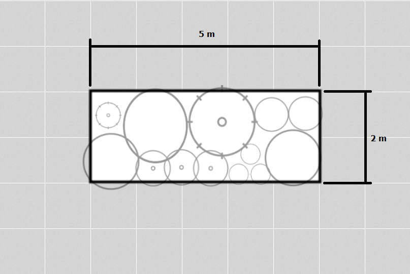 Garden bed plan with dimensions and plant placement